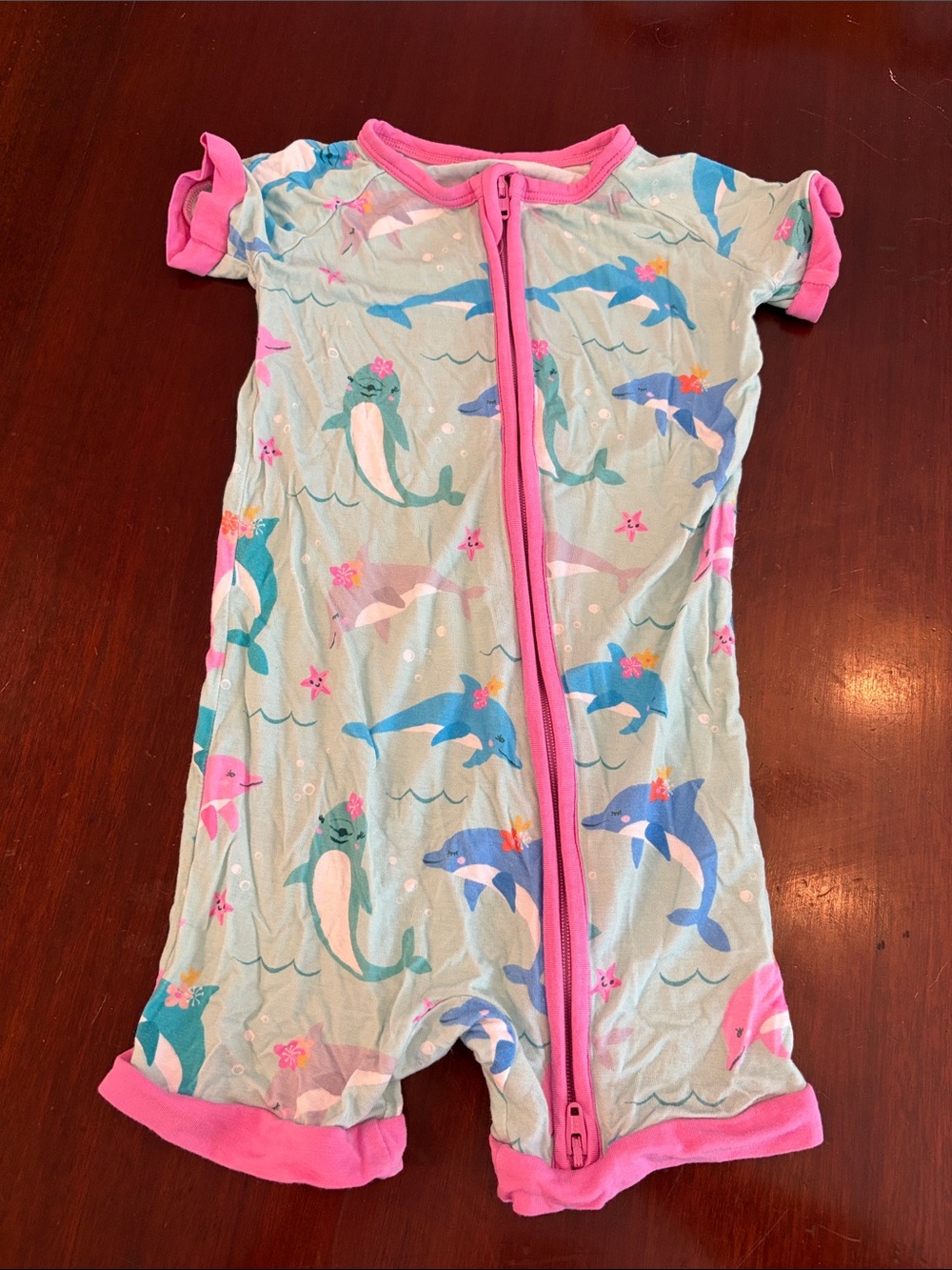 Little Sleepies Pink Trim Dolphin Print Shorty